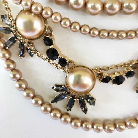 Ann Taylor Vintage-Inspired Multi-Strand Pearl Statement Necklace Crystal Accent - Picture 3 of 7